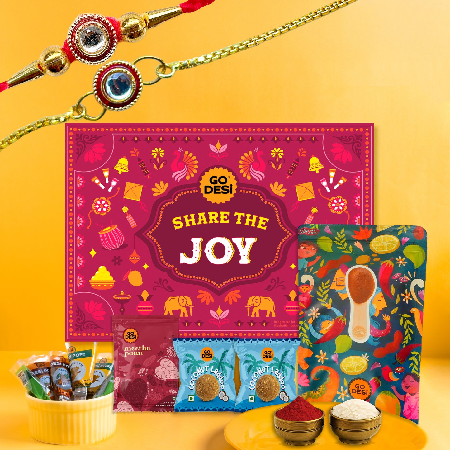 Share the Joy - Rakhi Gift Hamper with Bhaiya - Bhabhi Rakhi Set & Roli Chawal Set