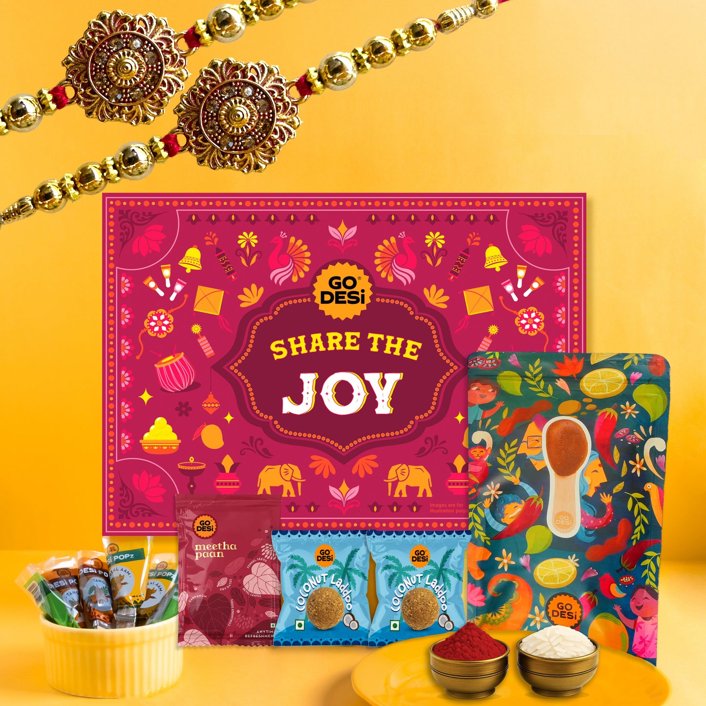 Share the Joy - Rakhi Gift Hamper with two Rakhi & Roli Chawal Set