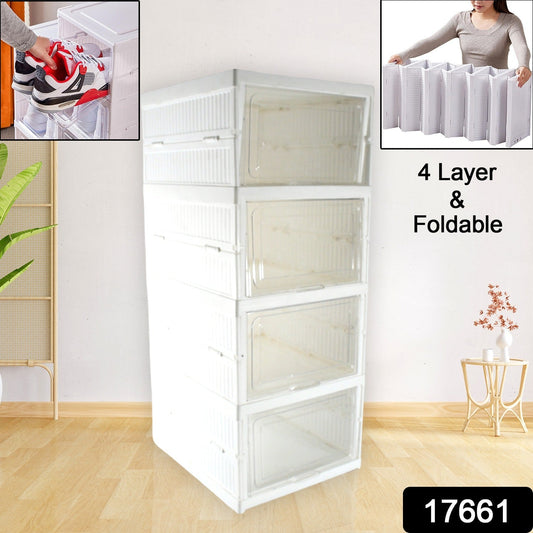 Stackable Multifunctional Storage, for Clothes Foldable Drawer Shelf Basket Utility Cart Rack Storage Organizer Cart for Kitchen, Pantry Closet, Bedroom, Bathroom, Laundry (4 Layer / 1 Pc)