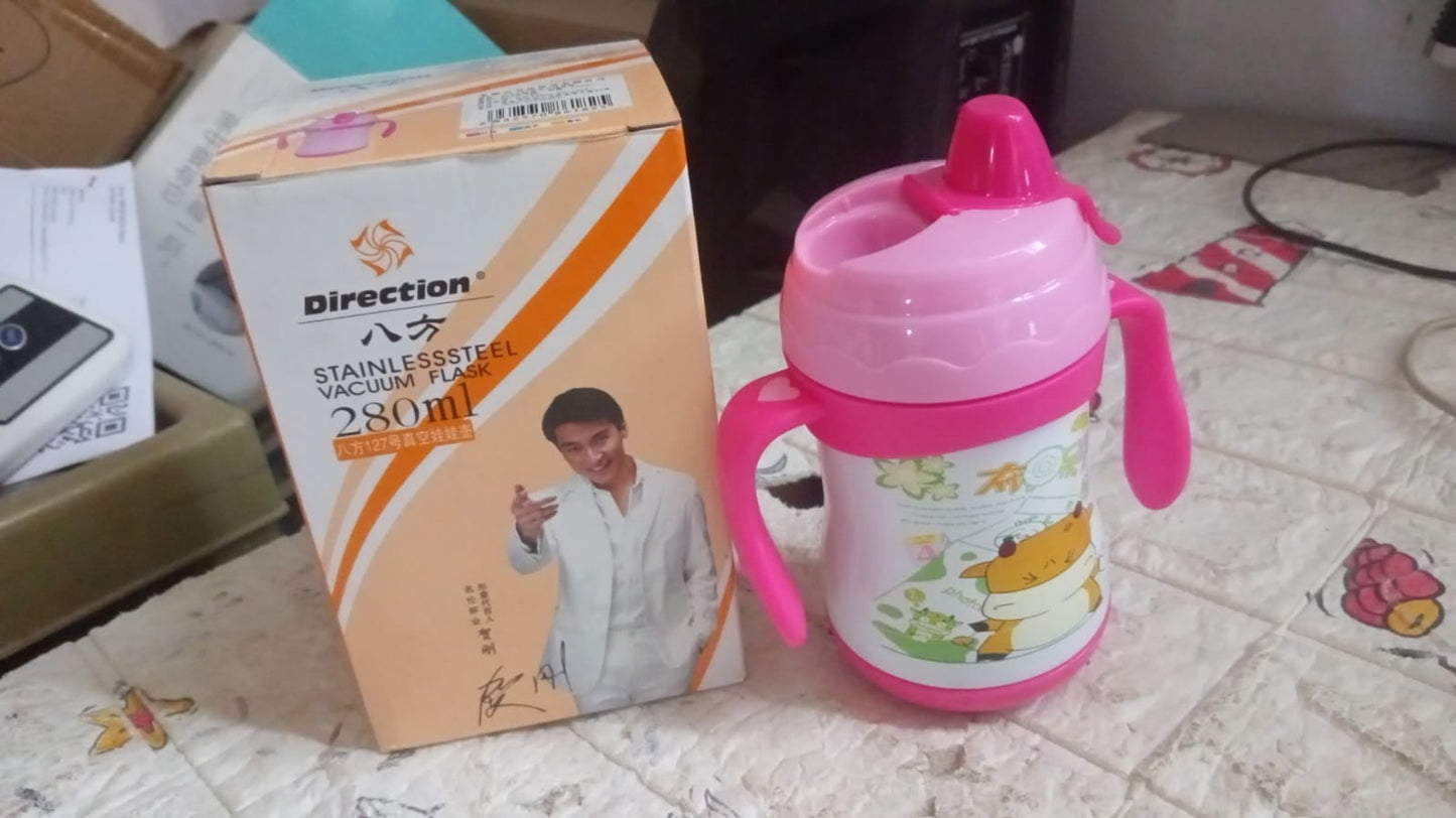 Vacuum Stainless Steel Water Bottle With Carry Handle & Straw Fridge Water Bottle Double Wall, Leak Proof, Rust Proof, Cold & Hot | Leak Proof | Office Bottle | Gym | Home | Kitchen | Hiking | Trekking | Travel Bottle, Tumbler (280 ML)