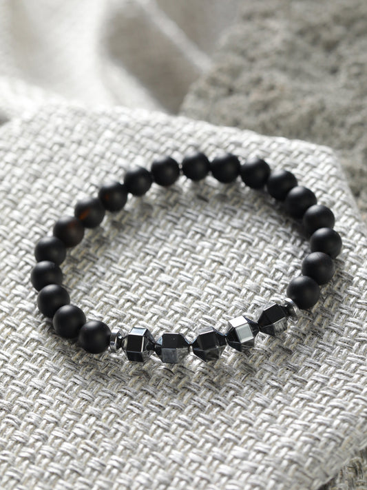 Bold by Priyaasi Black Bead Geometric Bracelet for Men