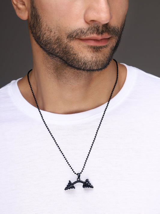 Bold by Priyaasi A Bold Fitness Statement Men's Black Plated Dumbbell Pendant Chain