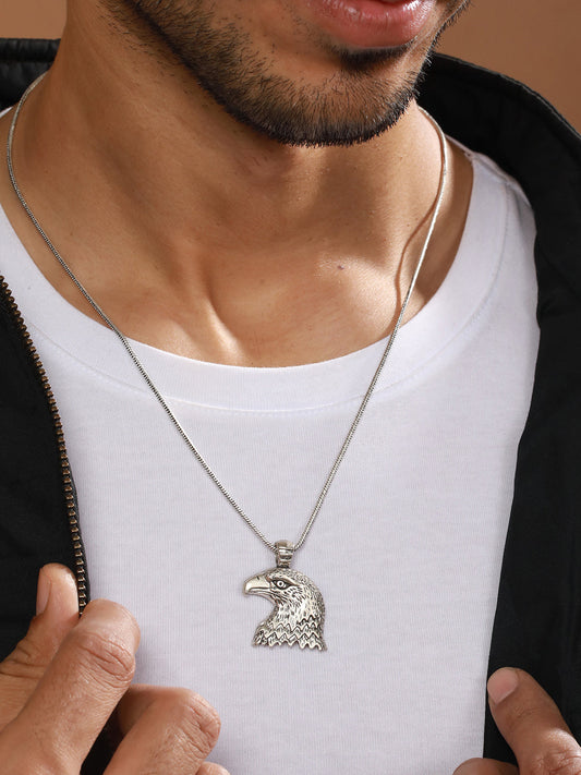 Bold by Priyaasi Eagle Head Silver-Plated Pendant Chain for Men
