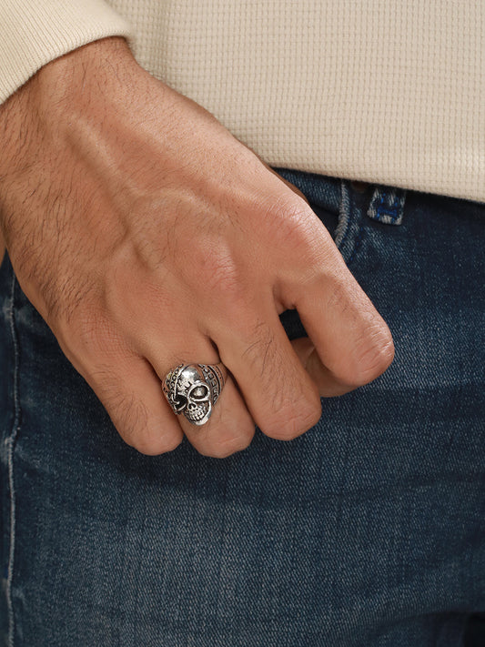 Bold by Priyaasi Happy Skull Silver-Plated Ring for Men
