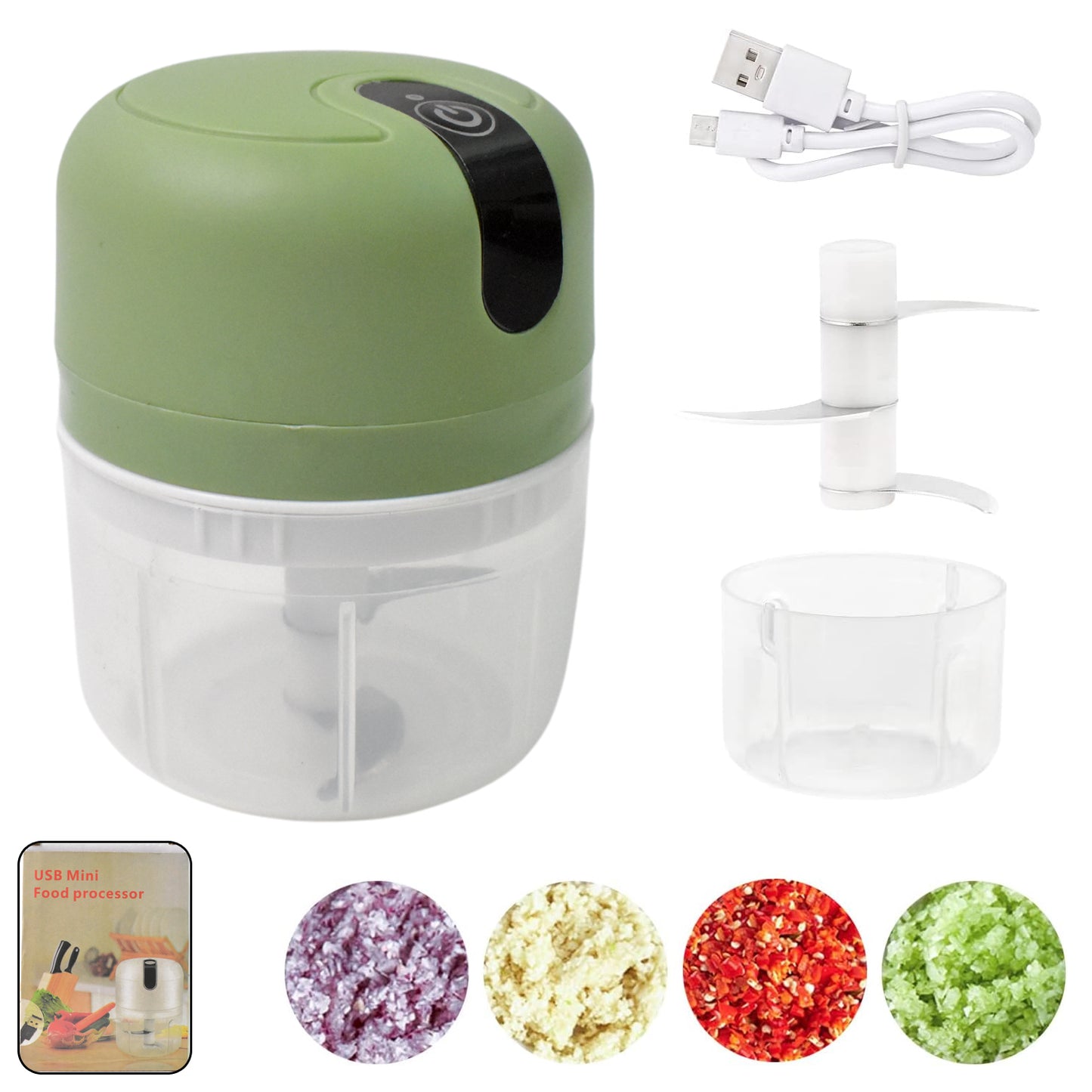 Wireless Usb Rechargeable Mini Electric Garlic Machine Chopper 3 Blades (250ml)