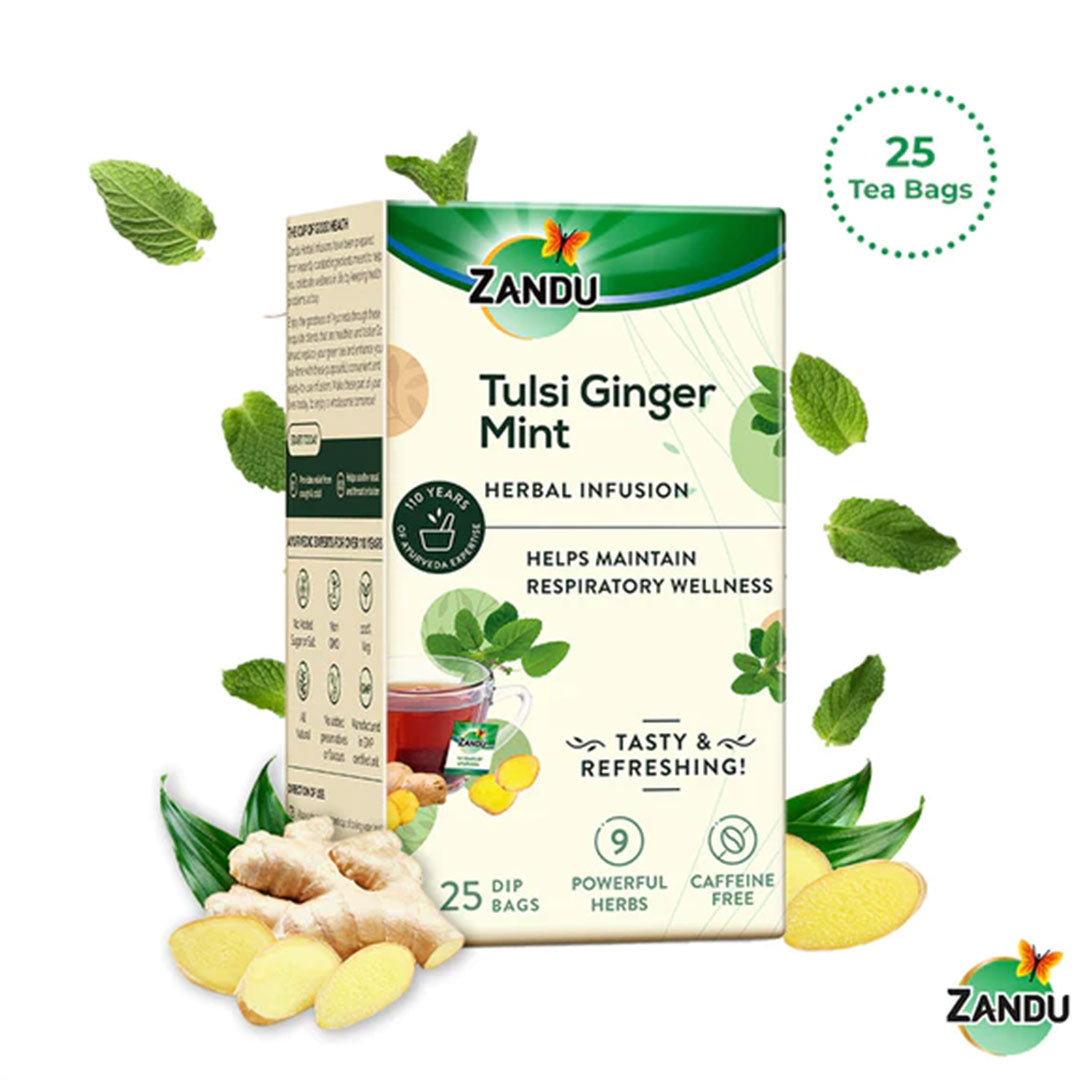 Zandu Tulsi Ginger Mint Tea - Cold & Cough Relief (25 Teabags)
