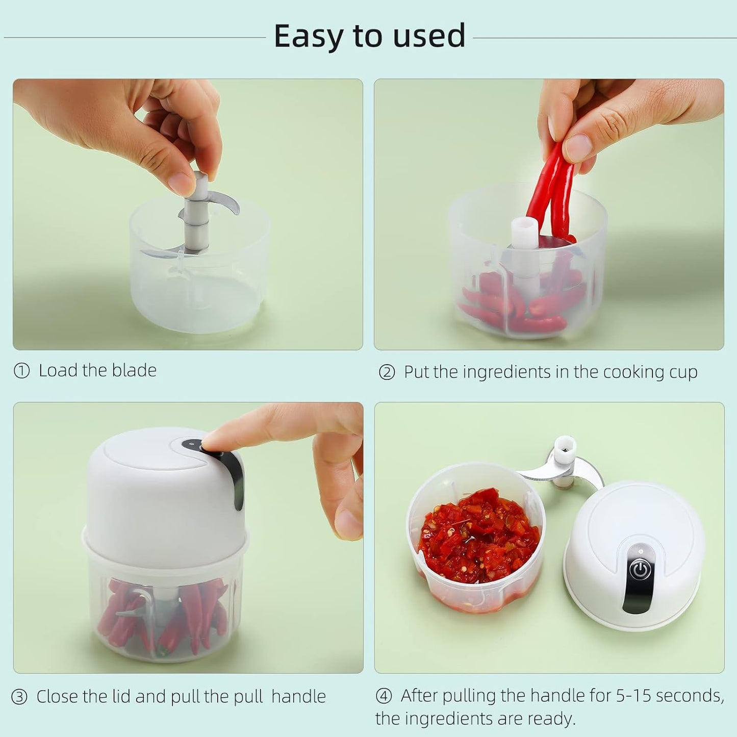 Wireless Usb Rechargeable Mini Electric Garlic Machine Chopper 3 Blades (250ml)