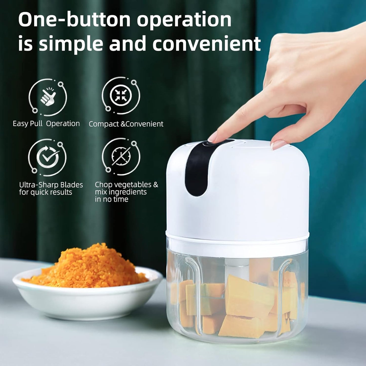 Wireless Usb Rechargeable Mini Electric Garlic Machine Chopper 3 Blades (250ml)