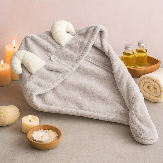 Cute Animal Ear Hooded Hair Drying Towel Wrap (1 Pc)