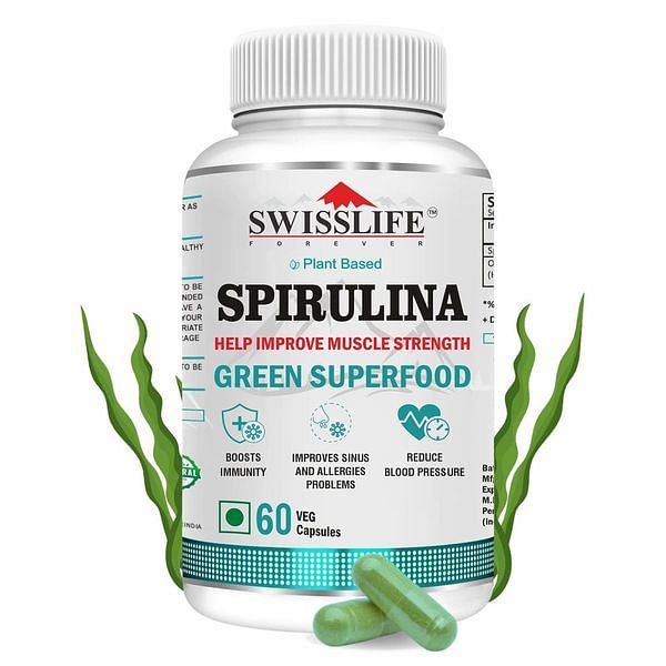 SwissLife Forever Spirulina 2000mg |Superfood | For Weight Management, Immune Support and Optimal Health | Supports Heart Health - 60 Veg Capsules