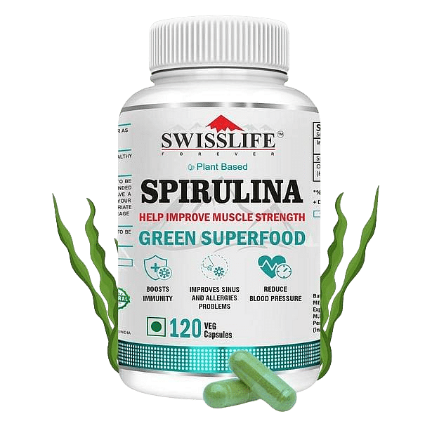 SwissLife Forever Spirulina 2000mg |Superfood | For Weight Management, Immune Support and Optimal Health | Supports Heart Health - 120 Veg Capsules