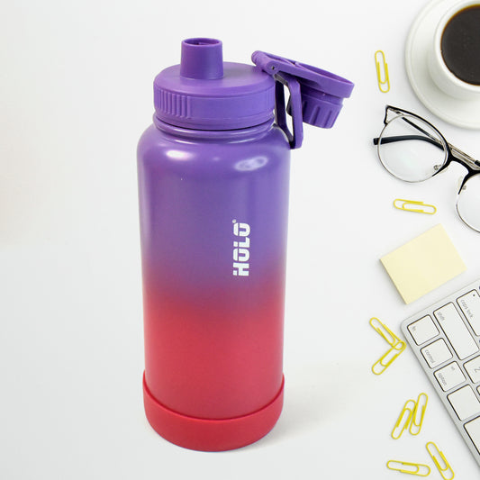 Two Tone Pink Stainless Steel Water Bottle Copper Coated Vacuum Insulation Powder Coated Secure Grip Leakproof Easy Pour Cap (1000ml)