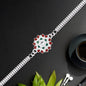 Round Shape Silver Chain Rakhi With  Red-green Accents