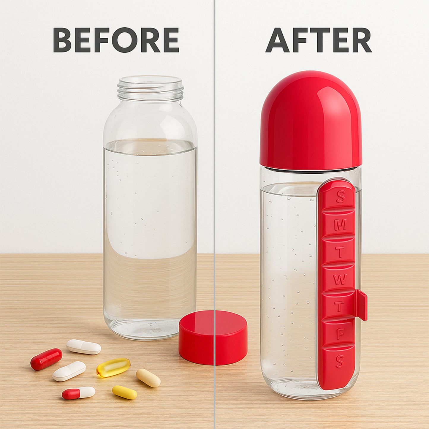 Water Bottle With Built-in 7-day Pill Organizer Approx 900ml (1 Pc)