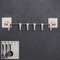 Stainless Steel Utensil Hanger Rail Nail Free Wall Mount with 2 Magic Stickers & 6 Plastic Hooks For Kitchen