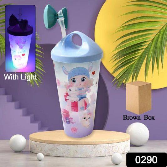 Unicorn Water Bottle with Straw & Lid for Kids, Tumbler (With Light)