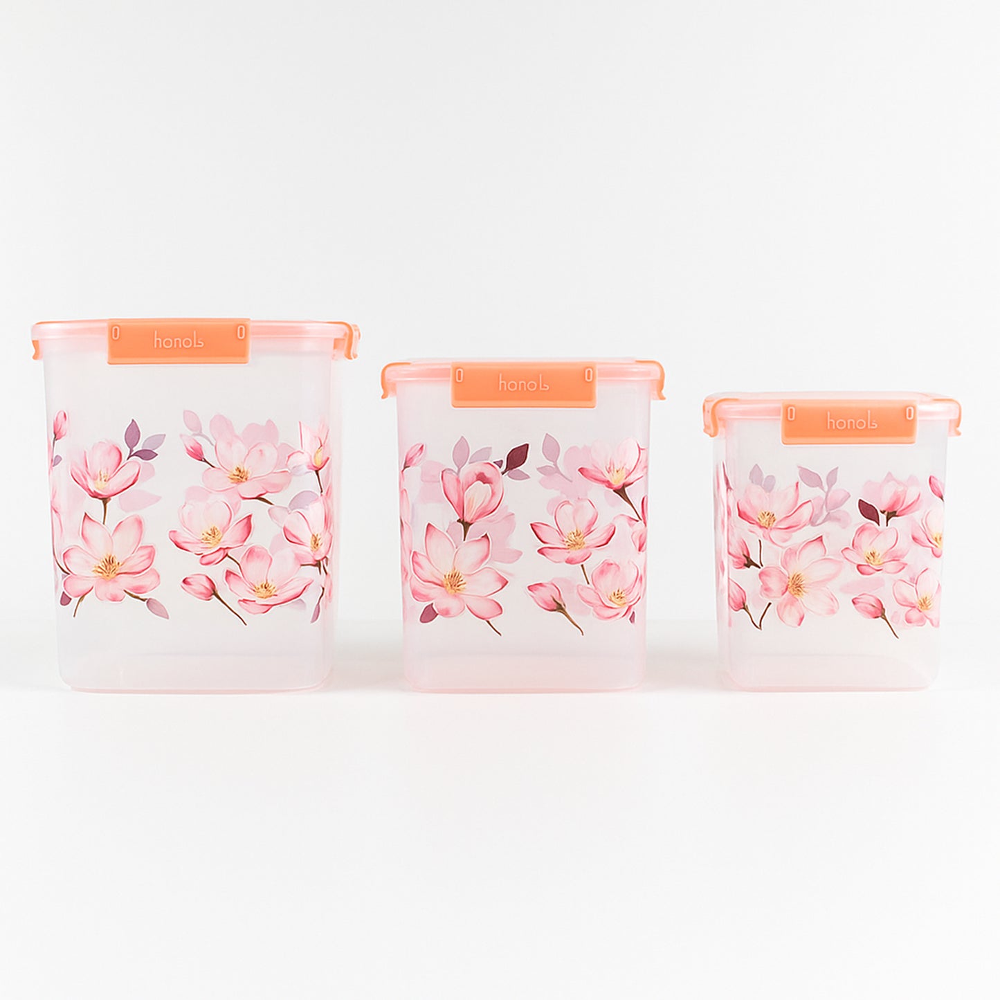 Square 3 Pcs Floral Printed Airtight Storage Container Set  Approx 2.8 Ltr 4.5 Ltr 6.9 Ltr (3 Pcs Set)