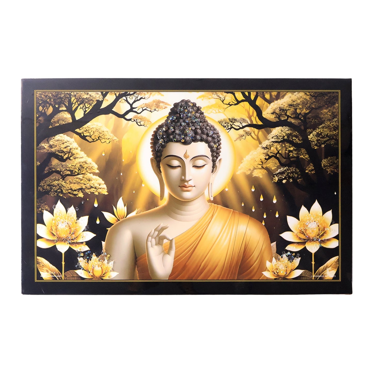 Decorative Lord Buddha Wall Painting with Wooden Frame Mix Design, 45x30 Cm Approx (1 Pc)