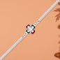 Designer Flower Rakhi With Mirror Stone Center And Dual-link Metal Chain