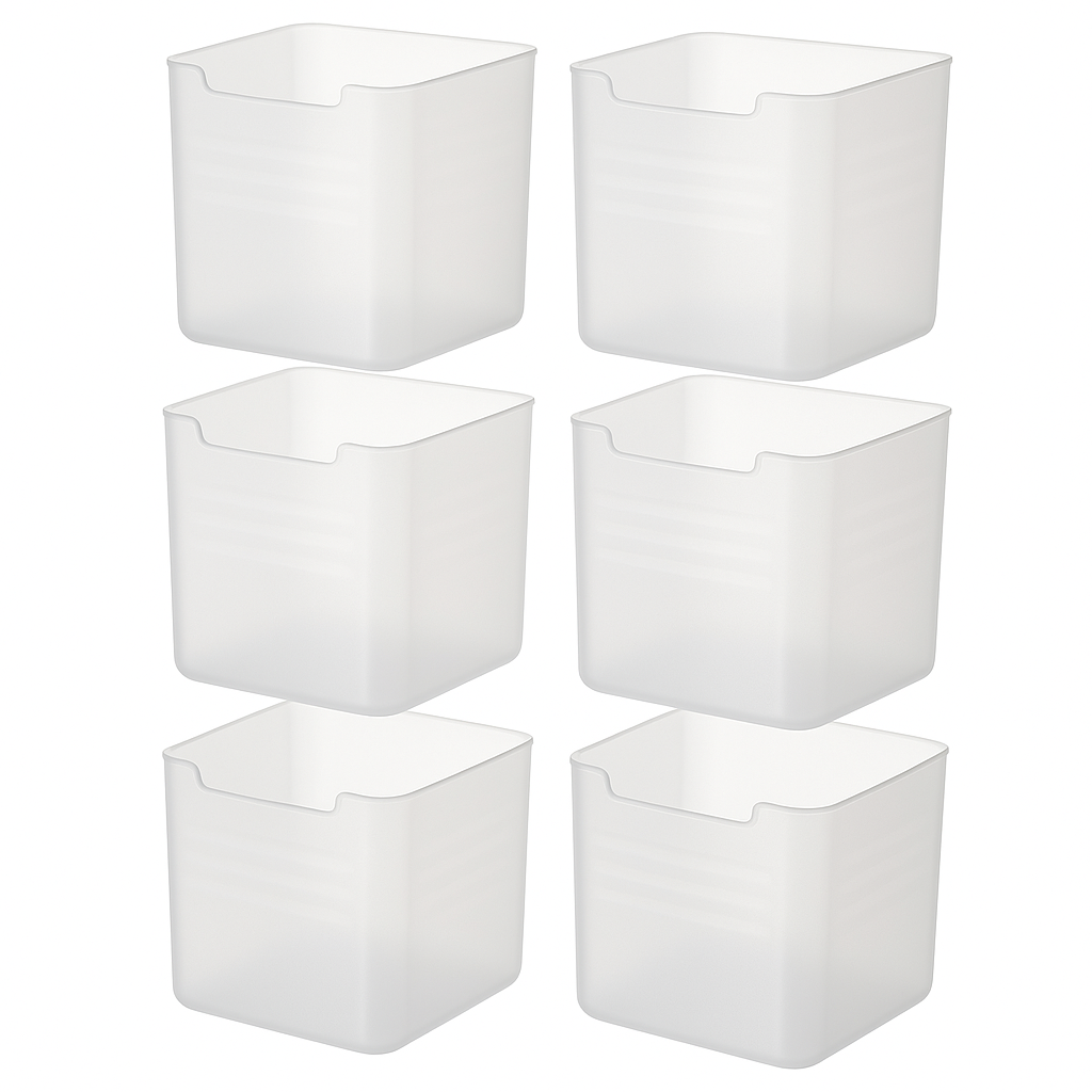 Set of 6 Multipurpose Frosted Plastic Storage Containers | Kitchen, Fridge, Bathroom & Desk Organiser | Compact & Durable Design