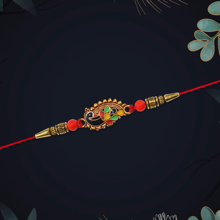 Stylish Rakhi With Gold-toned Leaf Dial
