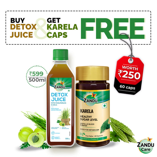 Detox Juice with Wheatgrass & Amla(500ml) & FREE Karela (60 Caps)