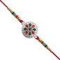 Silver Plated Floral Rakhi With Red  Green Stones