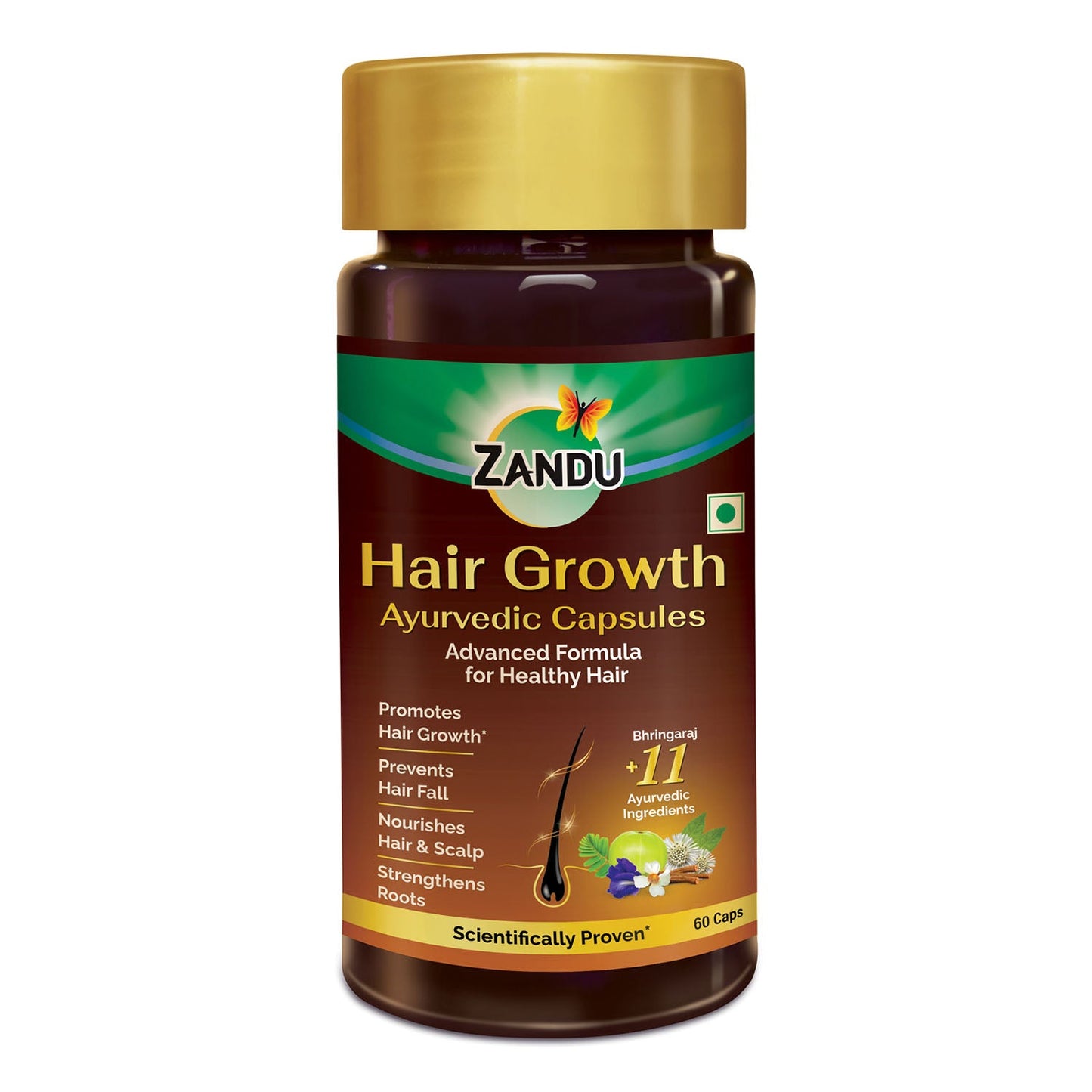 Zandu Ayurvedic Hair Growth Capsule (60 Caps) | Scientifically Proven for Hair Growth | Reduces Hair Fall | Strengthens Hair