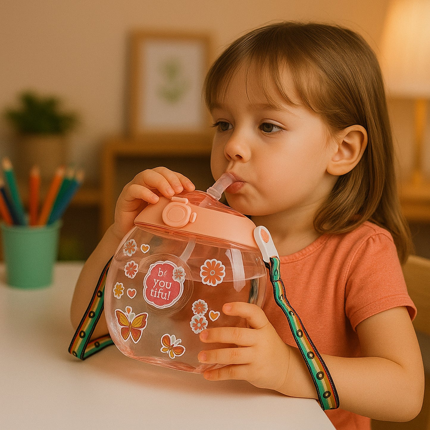 Round Belly Shape Kids Water Bottle (400ml  1 Set )