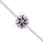 Silver Floral Rakhi With Multicolor Enamel  Chain Band