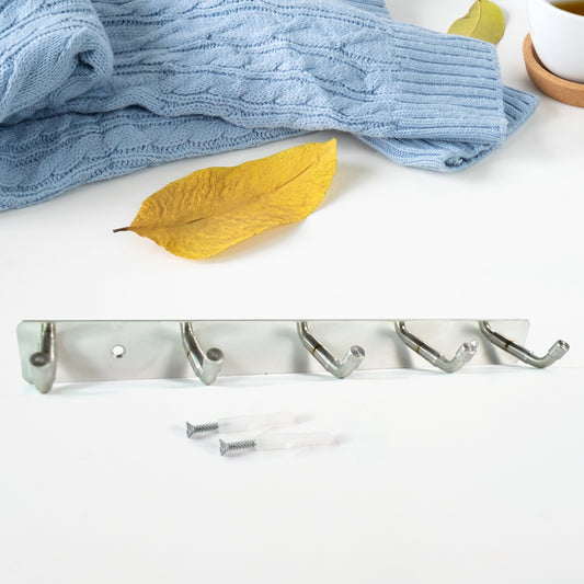 Stainless Steel Wall Mounted Coat 5 Hook Rack (26x3  1 Pc)