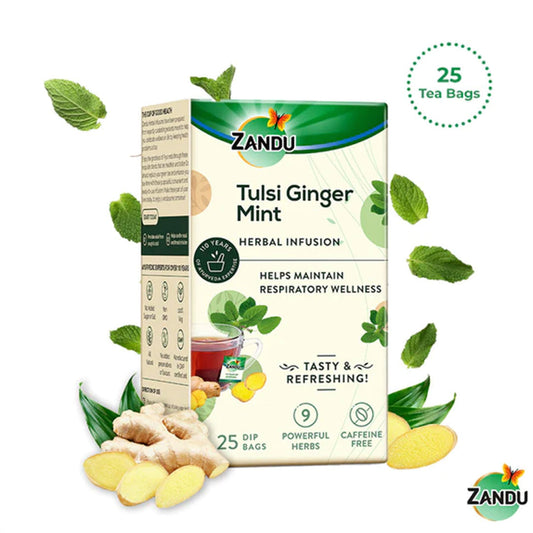 Zandu Tulsi Ginger Mint Tea - Cold & Cough Relief (25 Teabags)