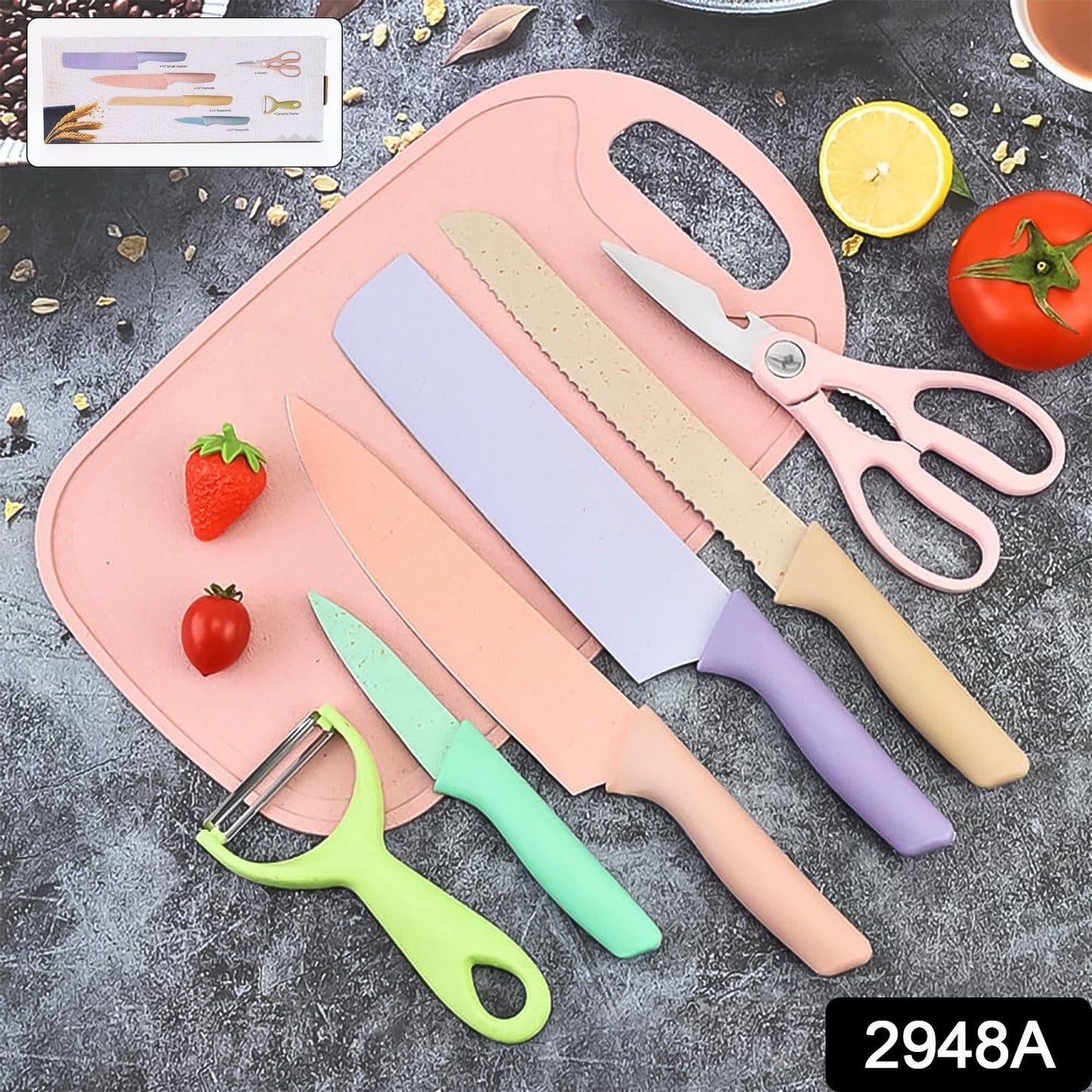 Colorful Chef Knife Set for Cutting (6 Pc, Non-Stick Steel)