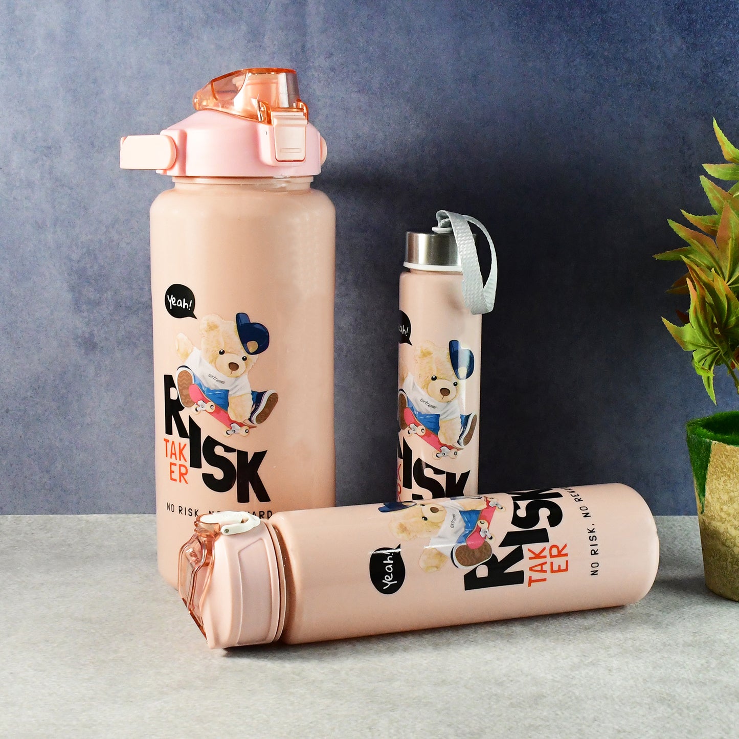 Cartoon Printed Water Bottle - (3 Pc  Set)