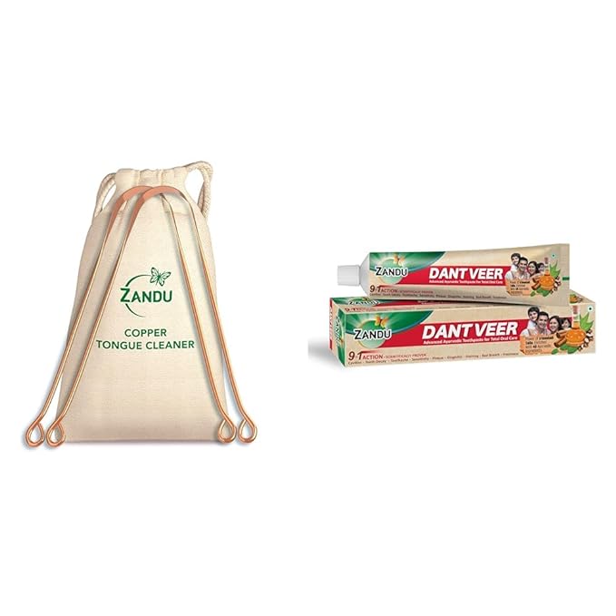 Ayurvedic Toothpaste with Copper Tongue Cleaner (Dantveer Toothpaste 200g + 2 Copper Tongue Cleaners)