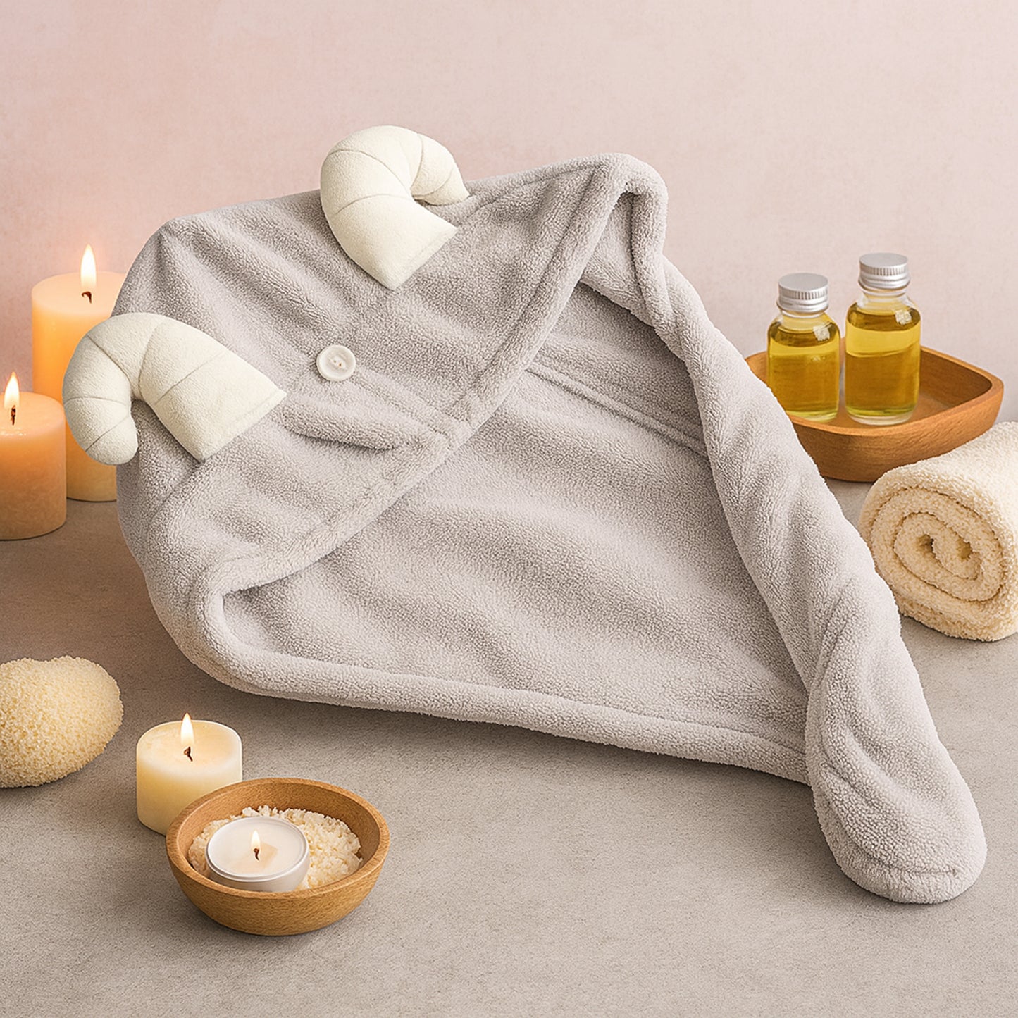 Cute Animal Ear Hooded Hair Drying Towel Wrap (1 Pc)