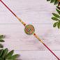 Royal Designer Rakhi With Kundan Centerpiece Red  Green Enamel Work And Golden Beads
