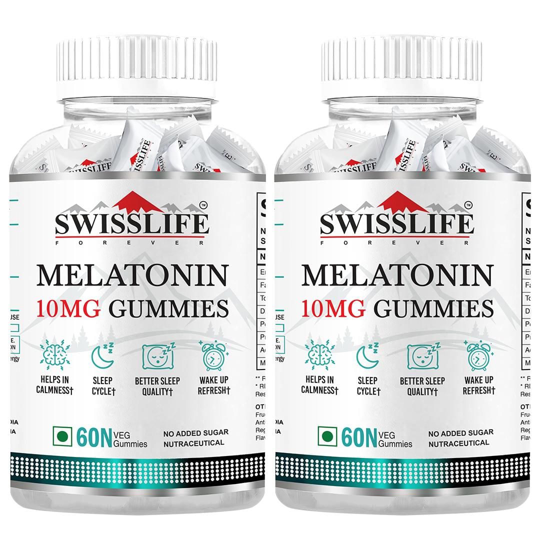 SWISSLIFE FOREVER Melatonin 10mg Gummies | Sleeping Gummy | Gummy with Root, leaf, and flower extract and Vitamin B6 Help Quick Sleep | Wake Up Rejuvenated | No Sleepiness the Next Day | For Men & Women (60 Gummies) Pack of 2
