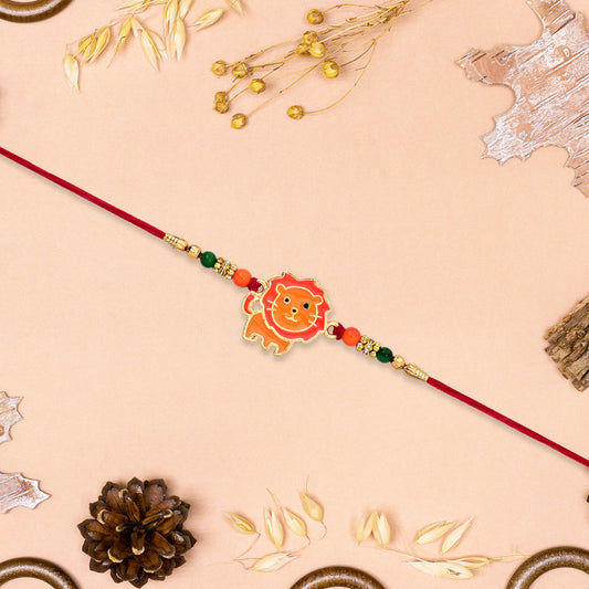 Cute Lion Kids Rakhi With Beaded Thread