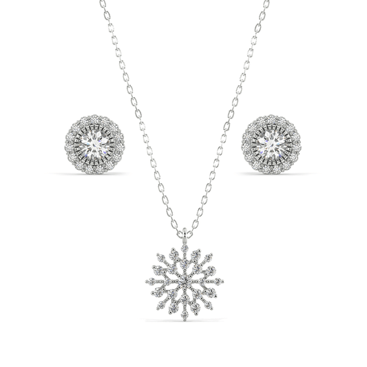 Shining Snowflake Necklace & Olivia Halo Stud Earrings Set
