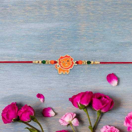 Cute Lion Kids Rakhi With Beaded Thread